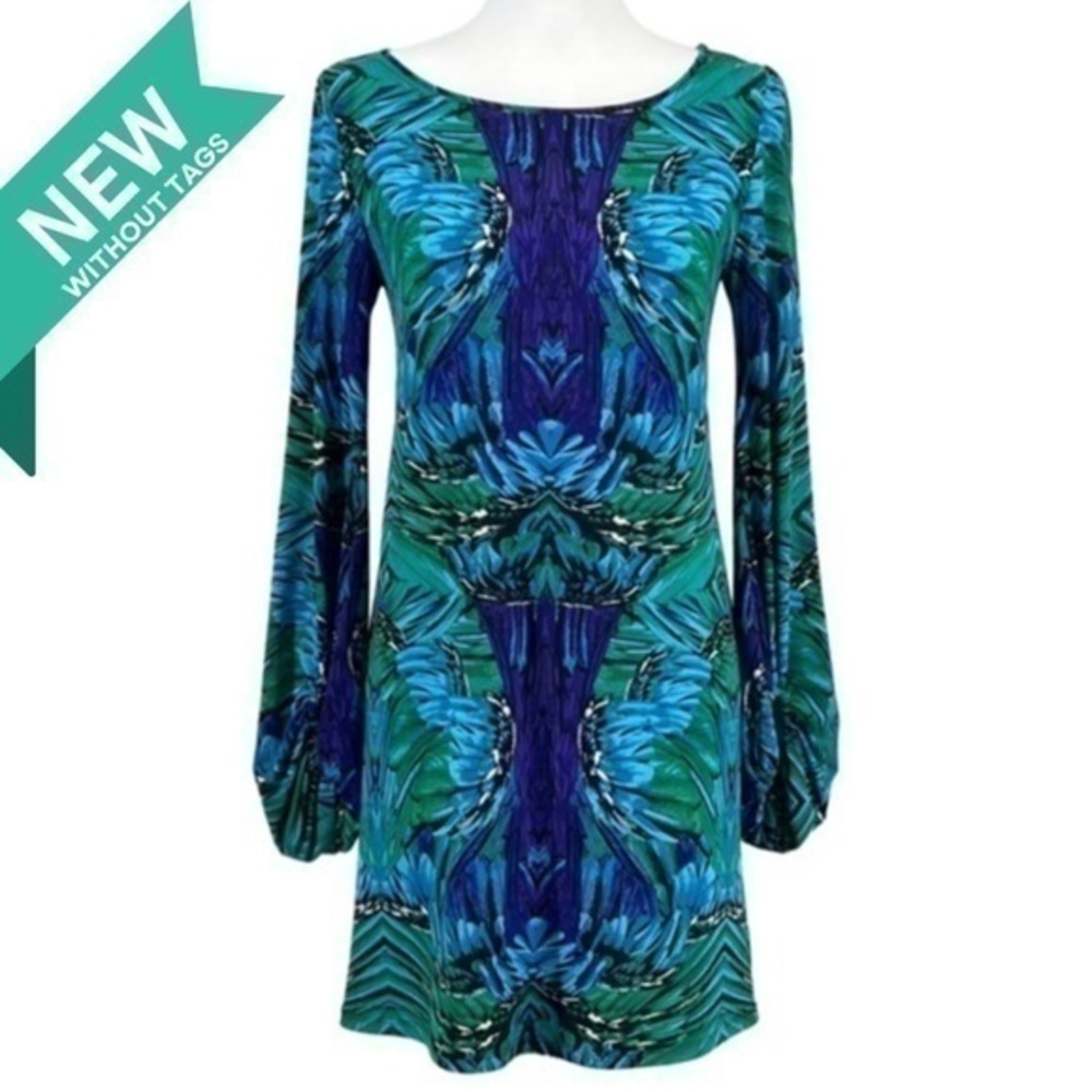 Laundry by Shelli Segal Women's Shift Dress Balloon Sleeve Green Blue Size 0